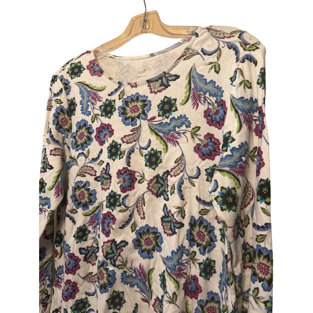 J. Jill Perfect Pima Cotton Floral Paisley Crewneck Tunic Long Sleeve Top M